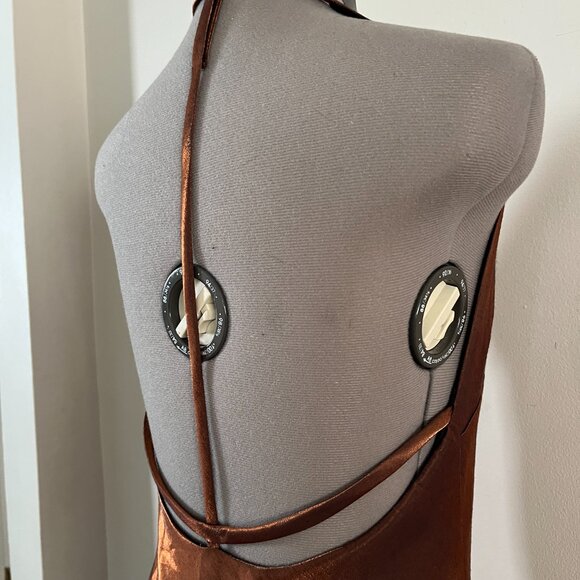 VTG 90's Geometrie Sz 8 Metallic Brown T Back Slinky Maxi Dress - Picture 7 of 9